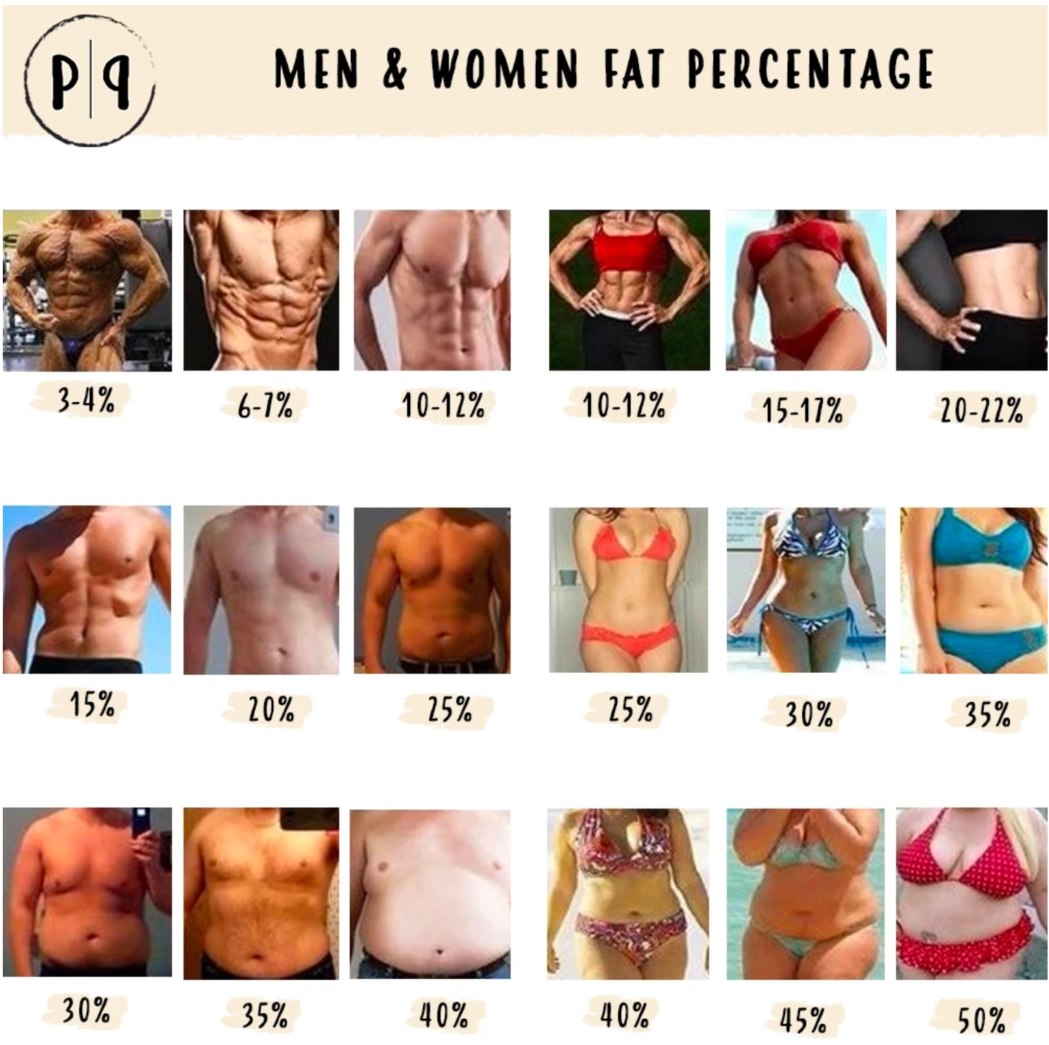 Chart of people with different bodyfat percentages