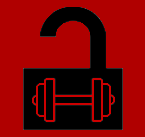 Lifting Vault Logo of Unlocked Padlock with Dumbell on it